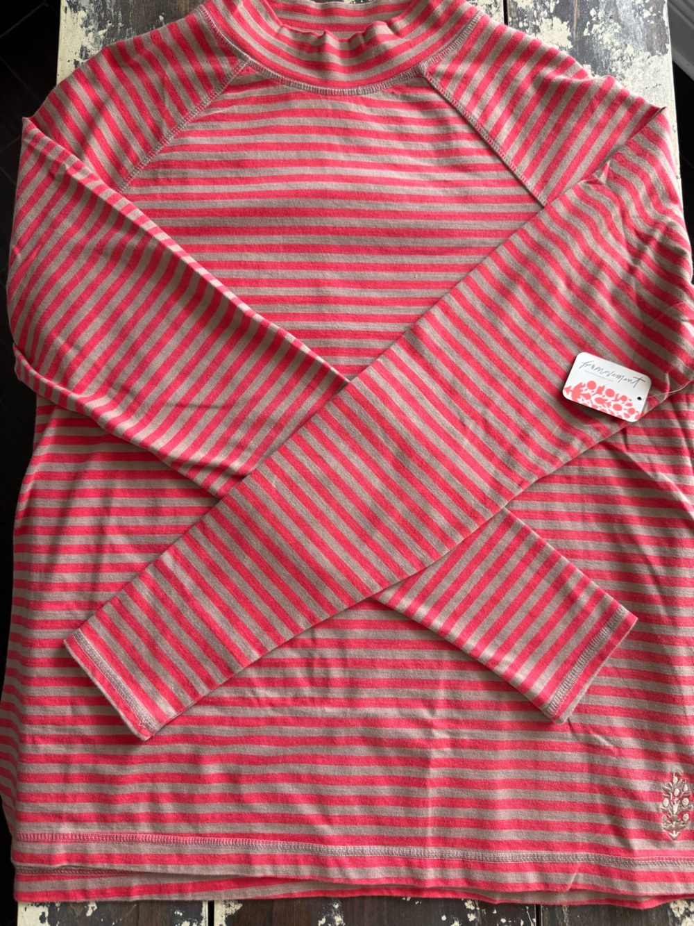 Free People Oversized Red and Beige Striped Long Sleeve Tunic